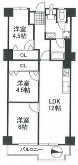 茨木グランドハイツ(2LDK) 3階の間取り図