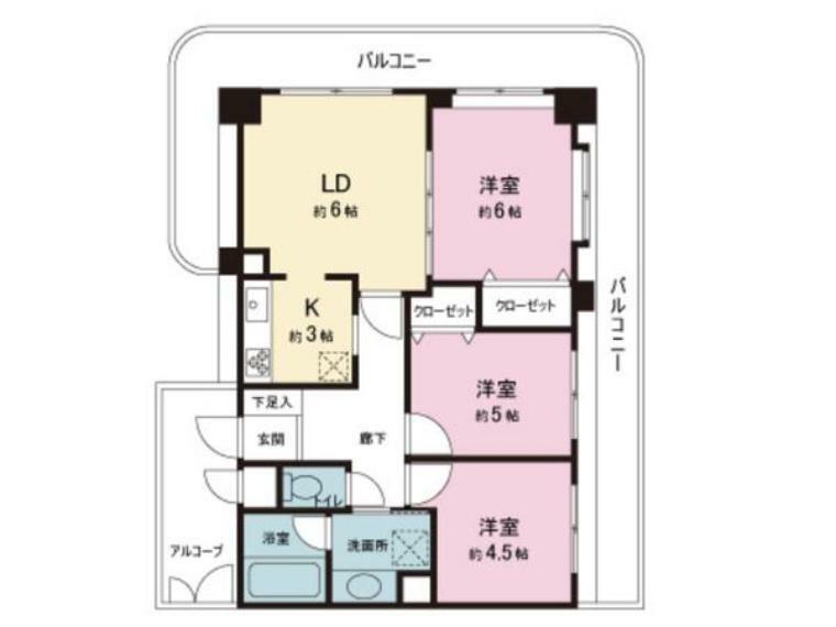 ライオンズマンション越谷南(3DK) 2階の間取り図