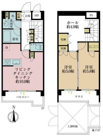 アトリオヴィラ池袋(2LDK) B1階の間取り図