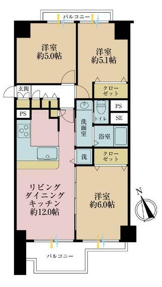 板橋中台マンション(3LDK) 7階の間取り図
