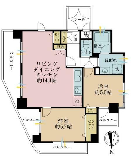 ライオンズマンション綾瀬青葉公園(2LDK) 5階の間取り図