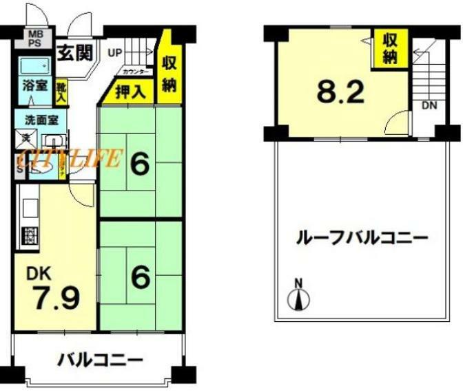 藤和ライブタウン伏見桃山(3DK) 7階の間取り図