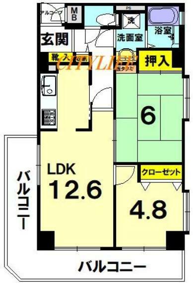 グラン・ドムール嵯峨広沢(2LDK) 4階の間取り図