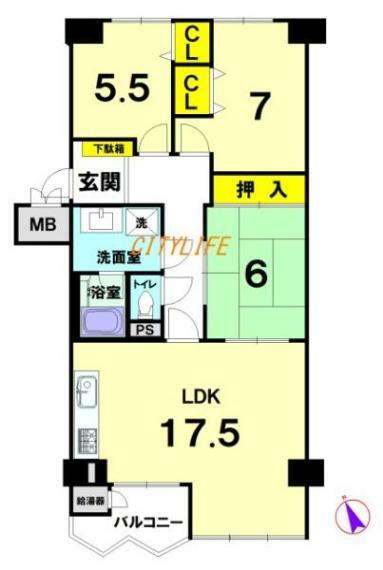 嵐山ロイアルハイツ3号棟(3LDK) 9階の間取り図