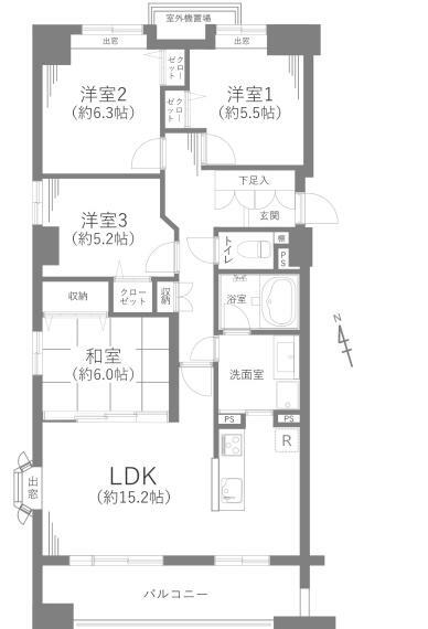 サンコートマホロバ3番館(4LDK) 3階の間取り図