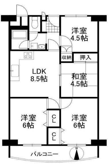 南茨木駅前ハイタウンA棟(4DK) 4階の間取り図