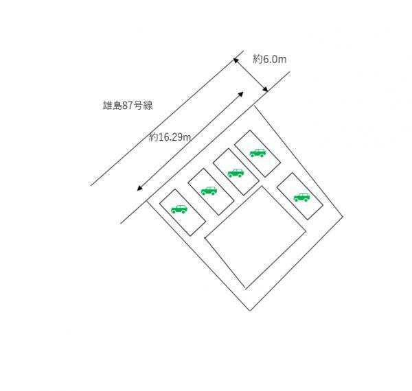 【区画図】駐車は計5台可能です。前面道路は幅員約6.0mございます。