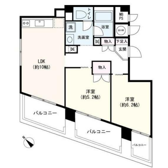 ハイツ赤坂(2LDK) 6階の間取り図