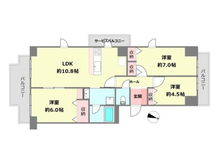 藤和ライブタウン上御影(3LDK) 5階の間取り図
