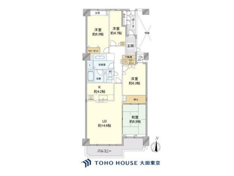 4LDK、専有面積95.48m2、バルコニー面積11.50m2