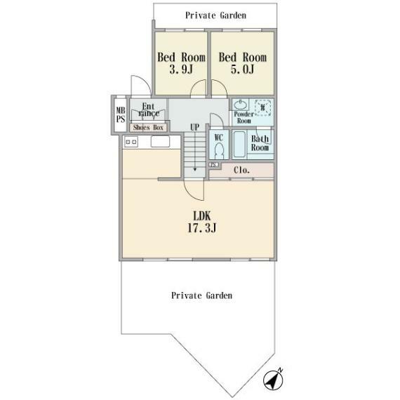 31.49m2の広々とした専用庭付きの2LDKマンション。都心へのアクセス良好な東急東横線「大倉山・菊名」2駅利用可能です。LDKは17.3帖、有償となりますが3LDKへの間取りも変更可能です。
