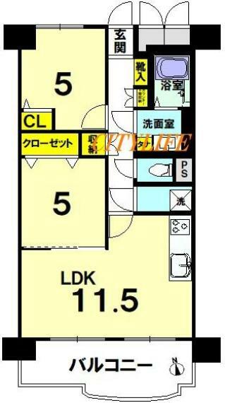 向島ニュータウン第3街区D棟(2LDK) 7階の間取り図