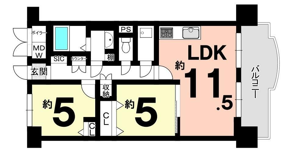 向島ニュータウン第三街区D棟(2LDK) 7階の間取り図