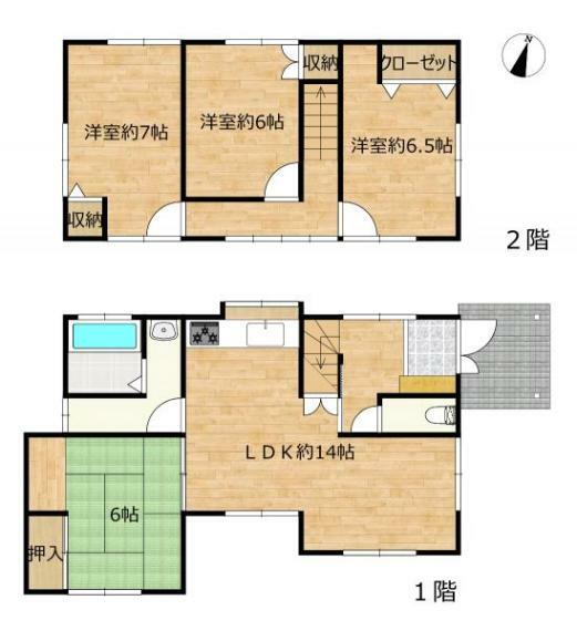 【RF間取図】RF後の間取図です。LDKの拡張、浴室の拡張、トイレ移設、2階の和室は洋室に変更になります。