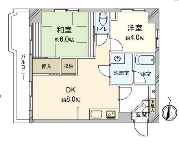 パシフィック武蔵野台ニューハイツ(2DK) 4階の間取り図