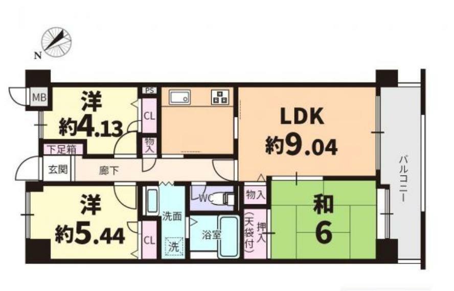 武蔵浦和第3ローヤルコーポ(3LDK) 2階の間取り図