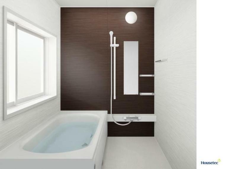 【リフォーム中/ユニットバス】浴室はハウステック製の新品のユニットバスに交換します。浴槽には滑り止めの凹凸があり、床は濡れた状態でも滑りにくい加工がされている安心設計です。