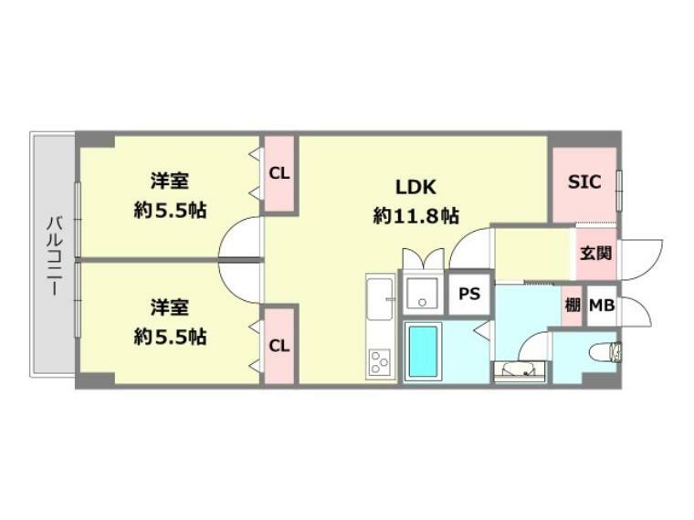 シーサイドコーポ芦屋(2LDK) 5階の間取り図