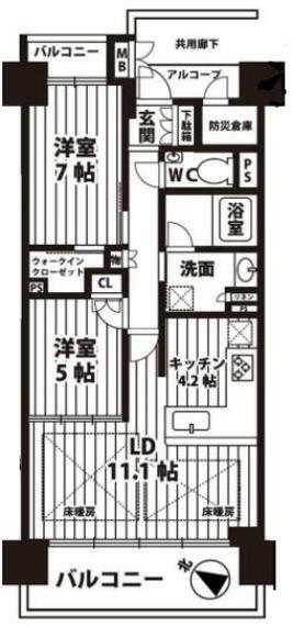 パークナード新梅田アーバンパレス(2LDK) 14階の間取り図
