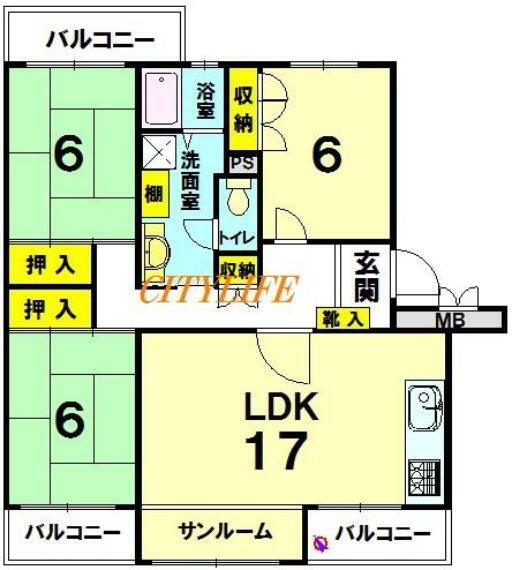 嵐山ロイアルハイツ5号棟(3LDK) 5階の間取り図