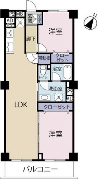 ルネ新行徳A棟(2LDK) 7階の間取り図
