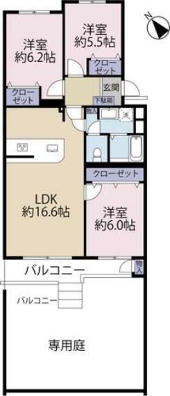 津田沼グリーンハイツ6号棟(3LDK) 1階の間取り図