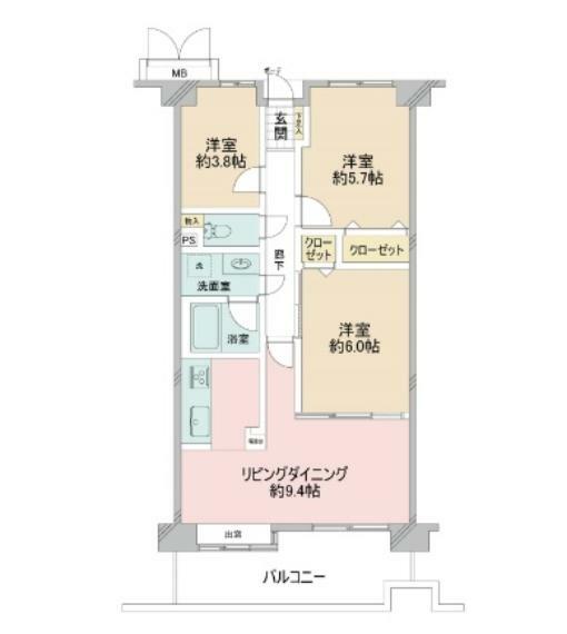 コスモ志木(2LDK) 6階の間取り図