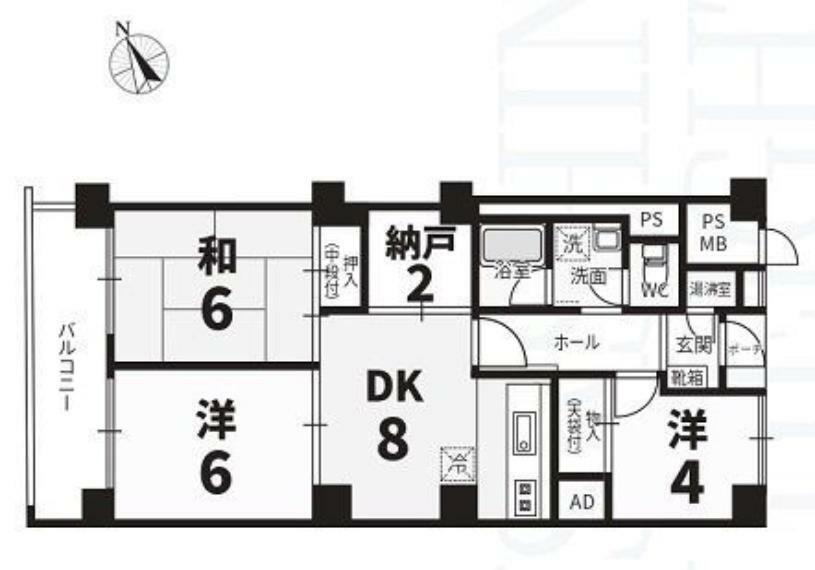 武蔵野スカイハイツ(3DK) 4階の間取り図