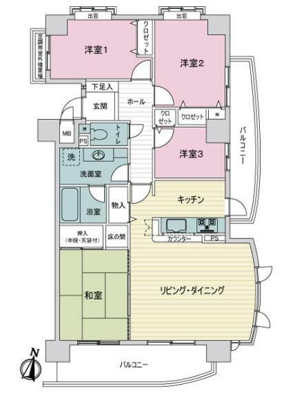 ライオンズマンション瀬戸北山(4LDK) 2階の間取り図