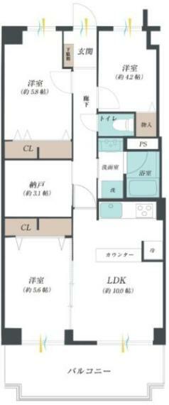 レックスタウン新高弐号館(3LDK) 5階の間取り図