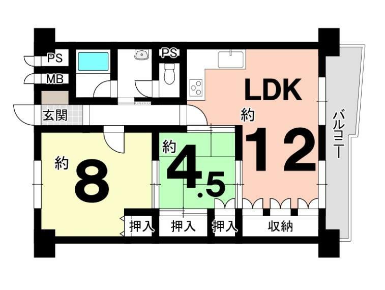 山科椥辻団地A棟(2LDK) 3階の内観