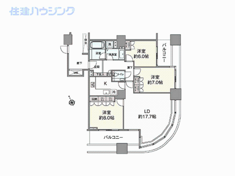 ザ・タワーグランディア(3LDK) 23階の間取り図
