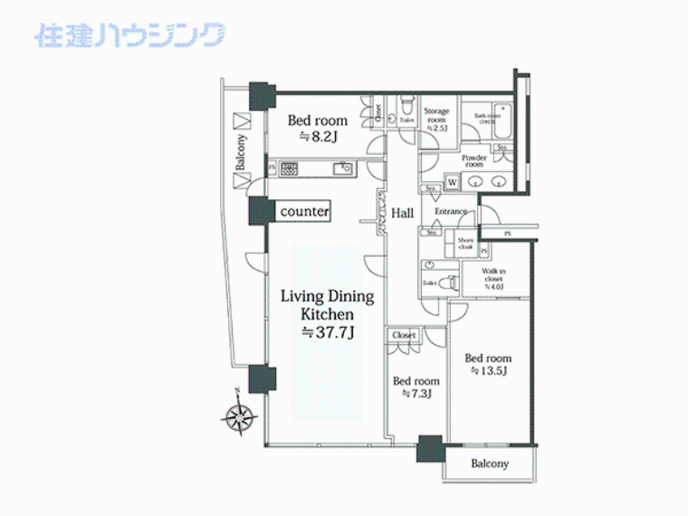 クレストプライムタワー芝(3LDK) 37階の間取り図