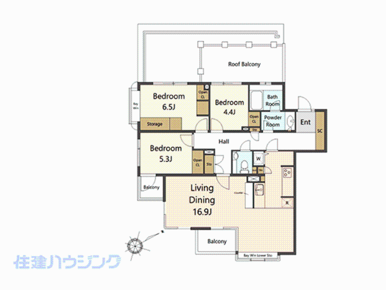 桜新町シティハウス(3LDK) 4階の間取り図