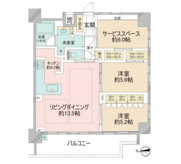 クオス横浜根岸森林公園(2LDK) 3階の間取り図
