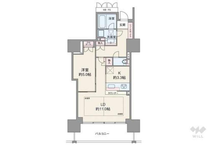 ローレルタワー堺筋本町(1LDK) 8階の間取り図