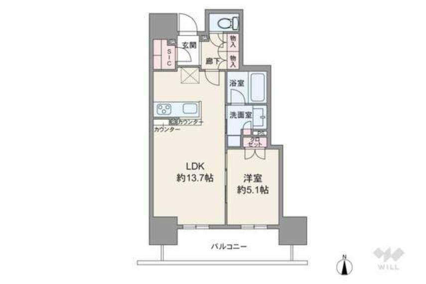 ローレルタワー堺筋本町(1LDK) 19階の間取り図