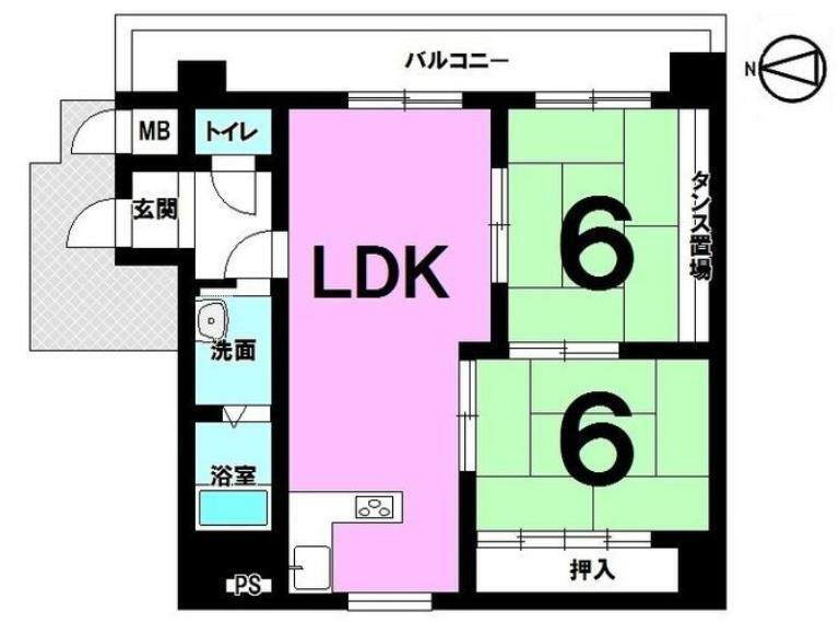 サン橿原神宮前ハイツ(2LDK) 6階の間取り図