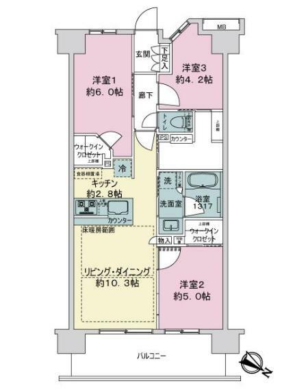 サンクレイドル聖蹟桜ヶ丘レジデンス(3LDK) 12階の間取り図