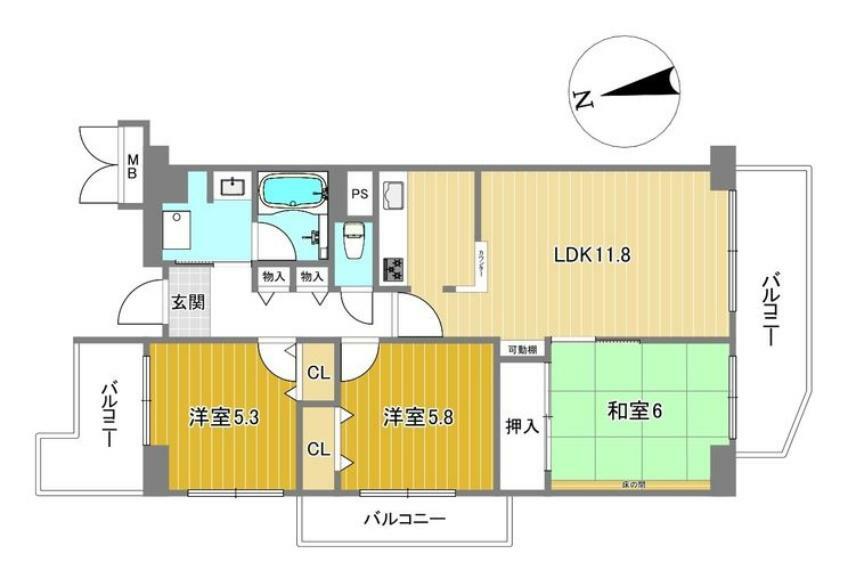 ルネ住之江(3LDK) 5階の間取り図