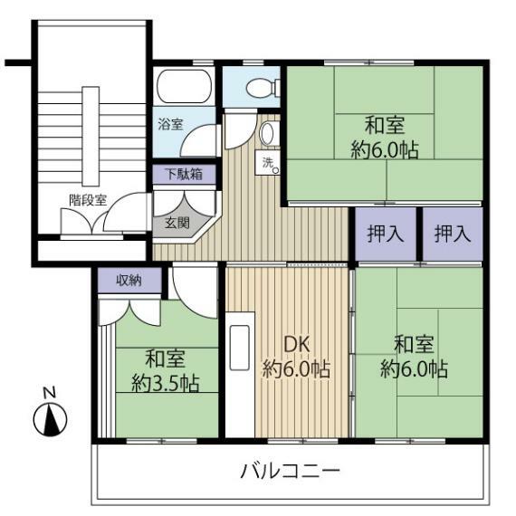 高洲二丁目住宅(3DK) 3階の間取り図