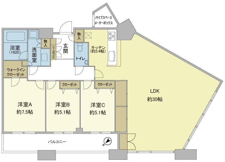 アイタワー(3LDK) 38階の間取り図