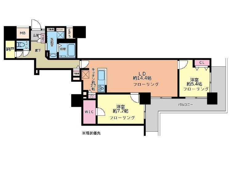 ヨコハマポートサイドロア壱番館(2LDK) 16階の間取り図