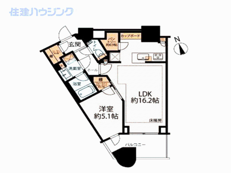 パークタワー勝どきサウス(1LDK) 23階の間取り図