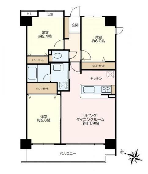 エクレール大宮宮原(3LDK) 4階の間取り図