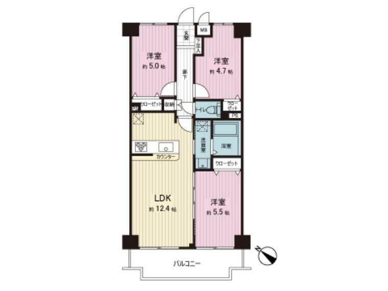 久里浜ペリー公園スカイマンション(3LDK) 2階の間取り図