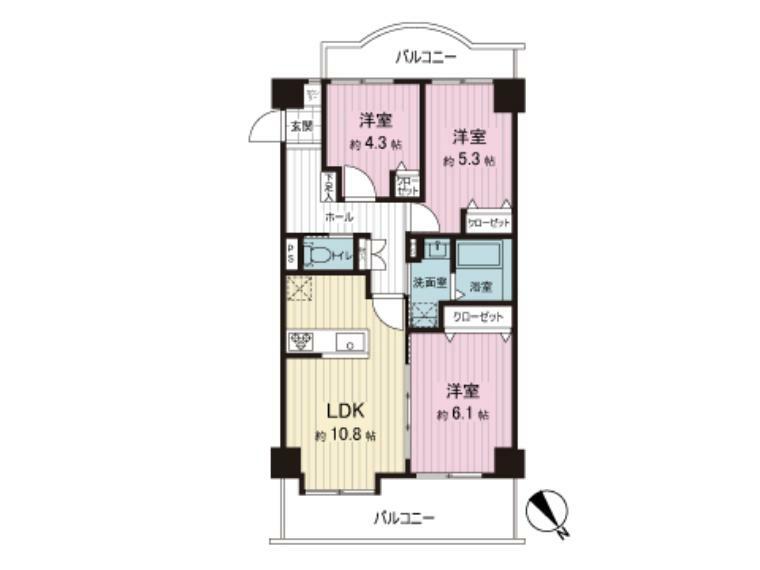 ライオンズマンション横須賀マリンステージ(3LDK) 5階の間取り図
