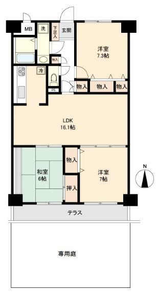 エンゼルハイム富士壱番館(3LDK) 1階の間取り図