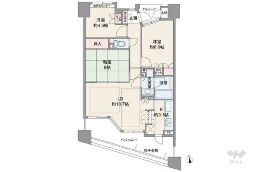 パークスクエア宝塚リバータワー(3LDK) 10階の間取り図