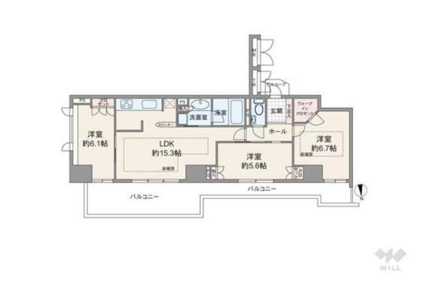 アップルタワー大阪谷町(3LDK) 25階の間取り図